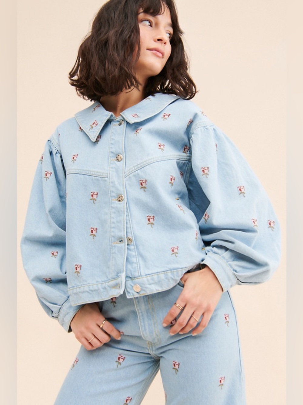 Farm Río Rose Embroidery Denim Jacket